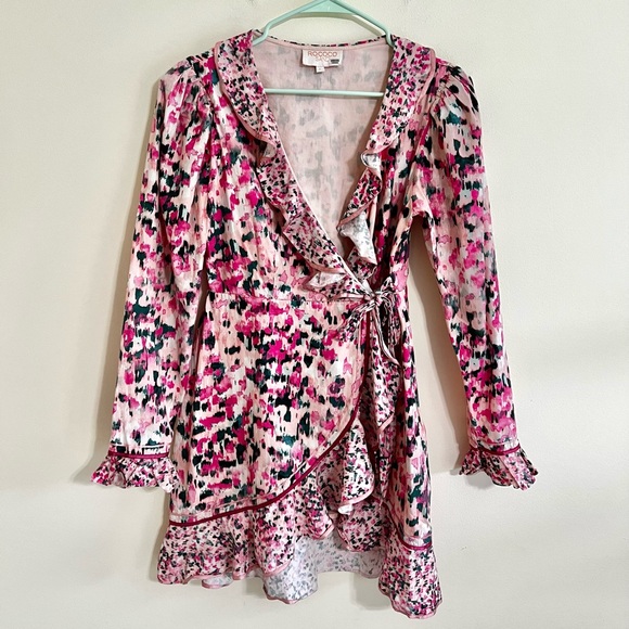 Rococo Sand Pink Long Sleeve Mimi Mini Wrap Dress Sz L - Picture 4 of 9